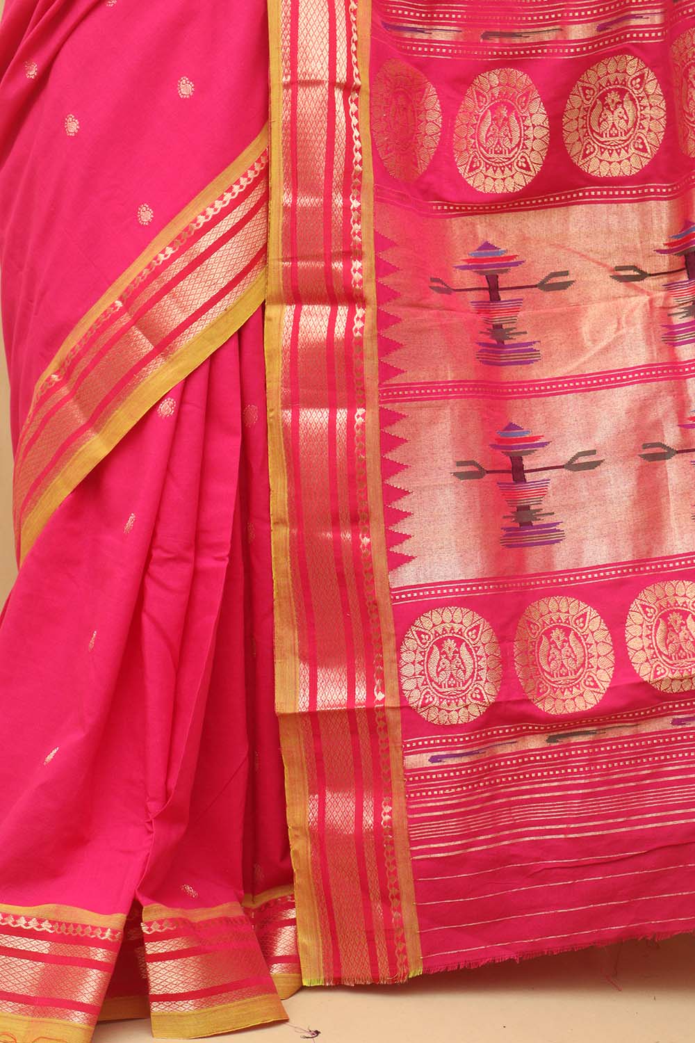 Pink Paithani Handloom Pure Cotton Saree - Luxurion World