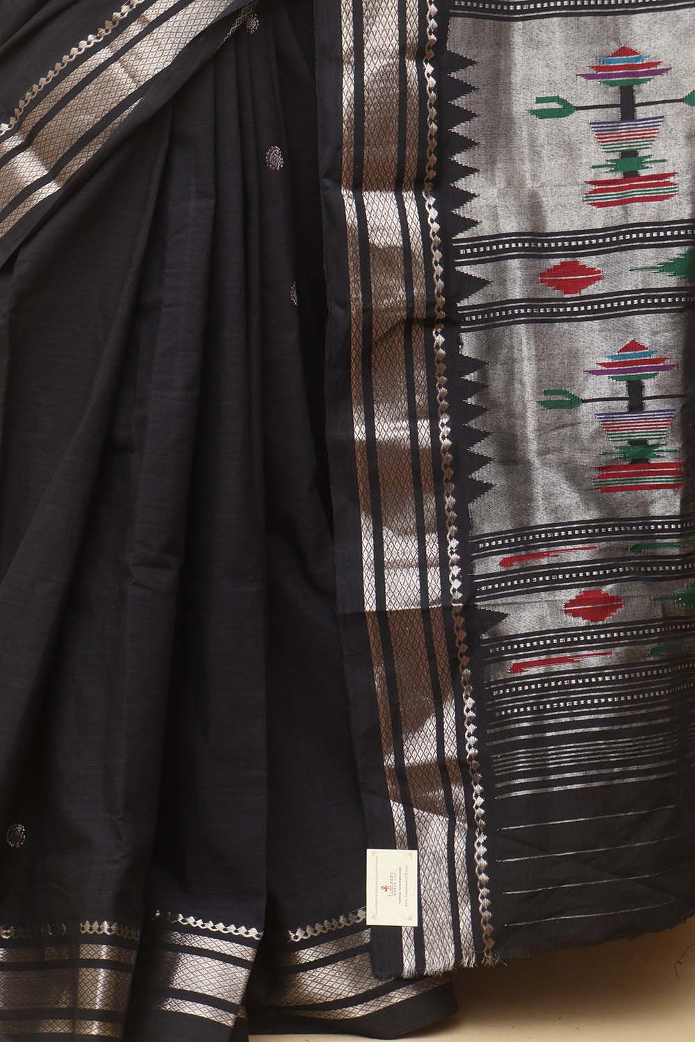 Black Paithani Handloom Pure Cotton Saree - Luxurion World