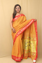 Yellow Paithani Handloom Pure Cotton Saree - Luxurion World