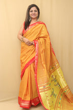 Yellow Paithani Handloom Pure Cotton Saree - Luxurion World