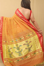 Yellow Paithani Handloom Pure Cotton Saree - Luxurion World