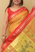 Yellow Paithani Handloom Pure Cotton Saree - Luxurion World
