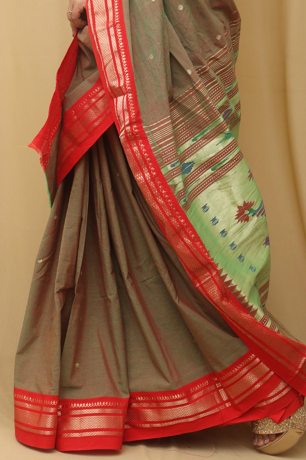 Green Paithani Handloom Pure Cotton Saree - Luxurion World