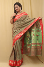 Green Paithani Handloom Pure Cotton Saree - Luxurion World