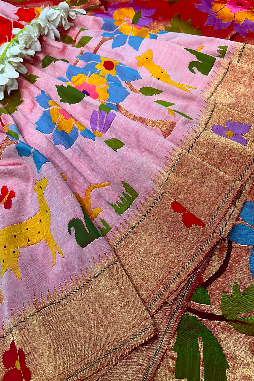 Pink Paithani Pure Silk Saree Muniya Border Brocade Bridal Wedding