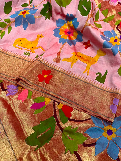 Pink Paithani Pure Silk Saree Muniya Border Brocade Bridal Wedding