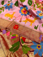 Pink Paithani Pure Silk Saree Muniya Border Brocade Bridal Wedding
