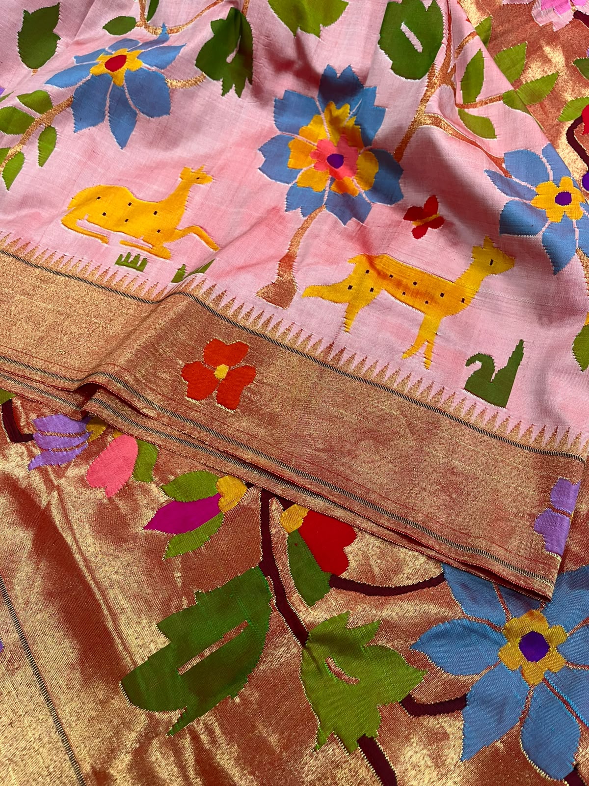 Pink Paithani Pure Silk Saree Muniya Border Brocade Bridal Wedding