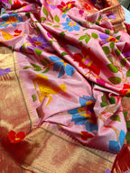 Pink Paithani Pure Silk Saree Muniya Border Brocade Bridal Wedding