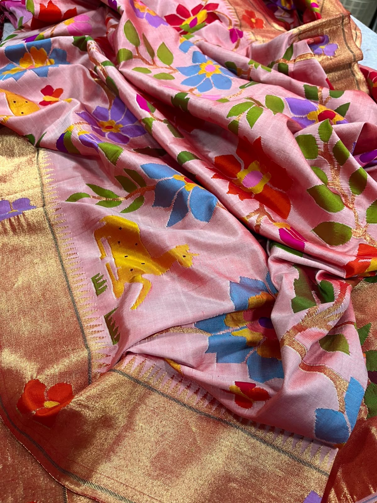 Pink Paithani Pure Silk Saree Muniya Border Brocade Bridal Wedding
