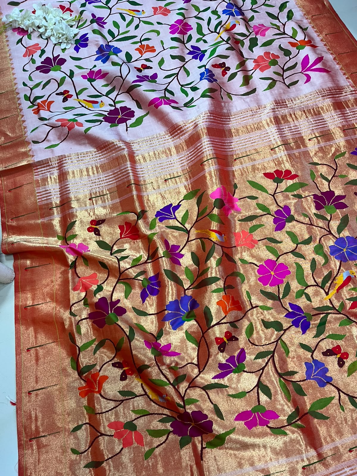 Pink Paithani Pure Silk Saree Muniya Border Brocade Bridal Wedding