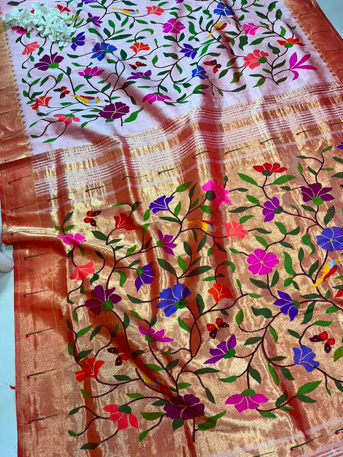 Pink Paithani Pure Silk Saree Muniya Border Brocade Bridal Wedding