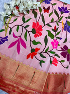 Pink Paithani Pure Silk Saree Muniya Border Brocade Bridal Wedding