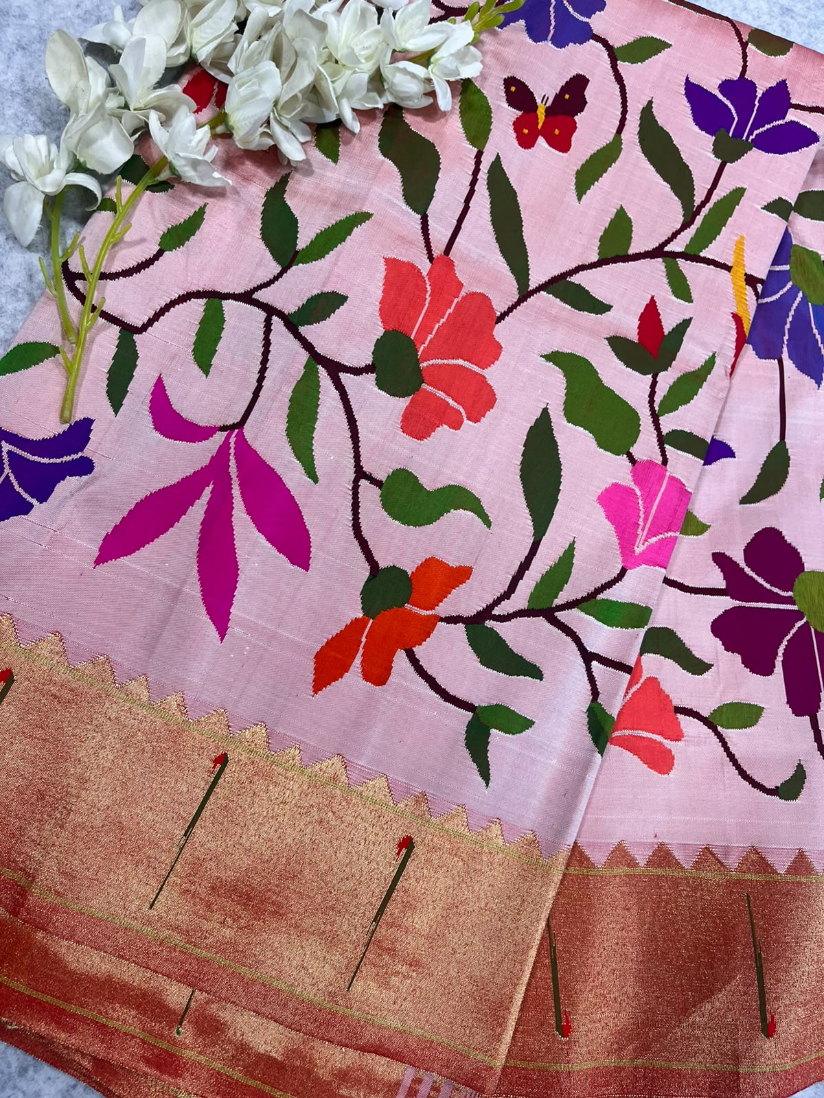 Pink Paithani Pure Silk Saree Muniya Border Brocade Bridal Wedding