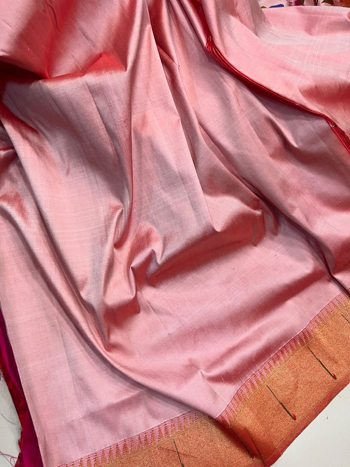 Pink Paithani Pure Silk Saree Muniya Border Brocade Bridal Wedding