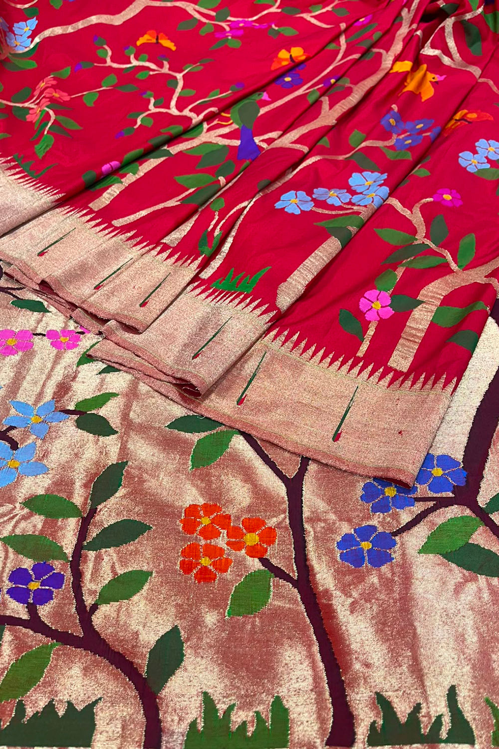 Red Paithani Pure Silk Saree Muniya Border Brocade Bridal Wedding
