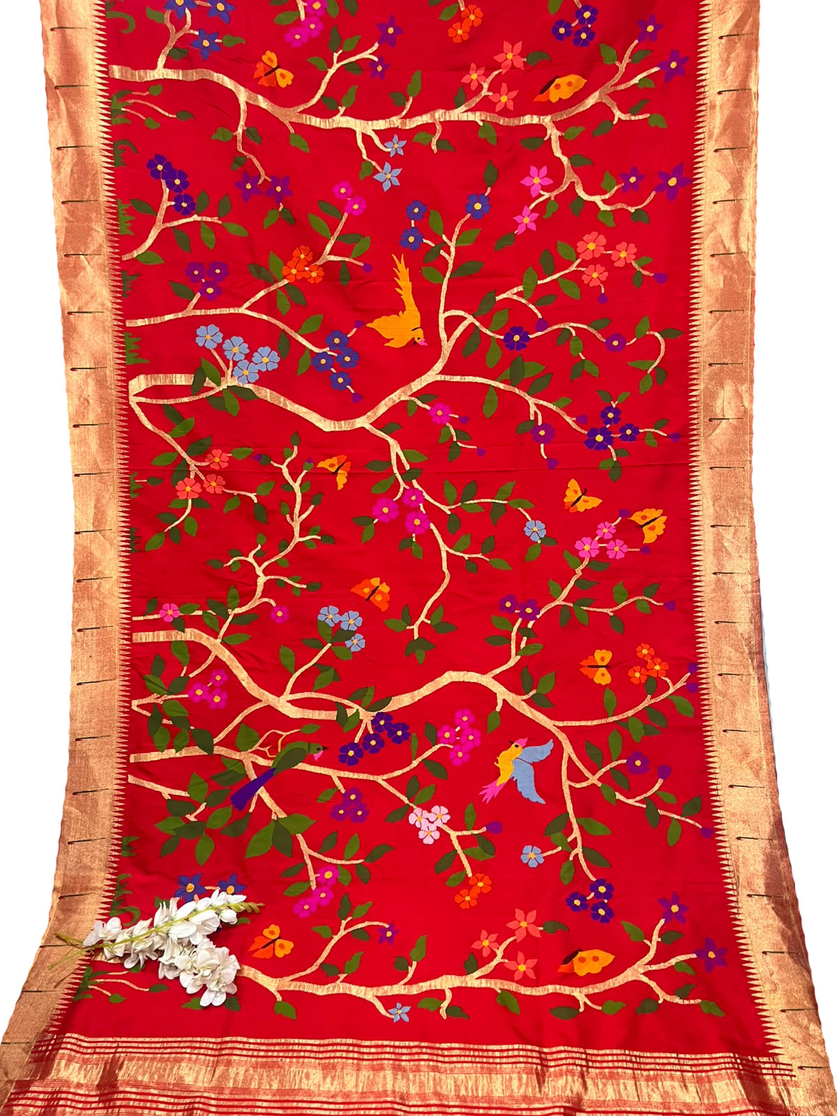 Red Paithani Pure Silk Saree Muniya Border Brocade Bridal Wedding