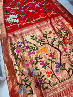 Red Paithani Pure Silk Saree Muniya Border Brocade Bridal Wedding