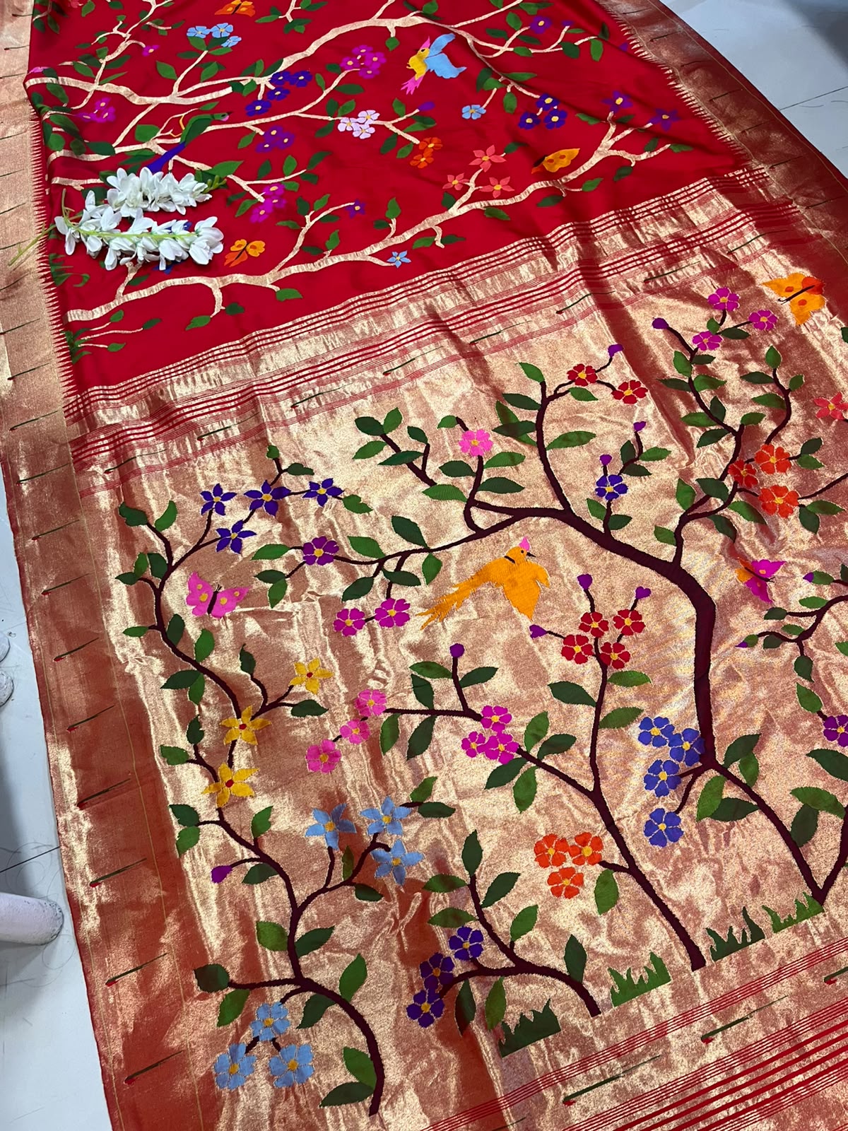 Red Paithani Pure Silk Saree Muniya Border Brocade Bridal Wedding