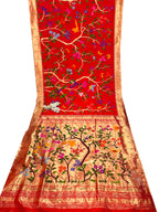 Red Paithani Pure Silk Saree Muniya Border Brocade Bridal Wedding