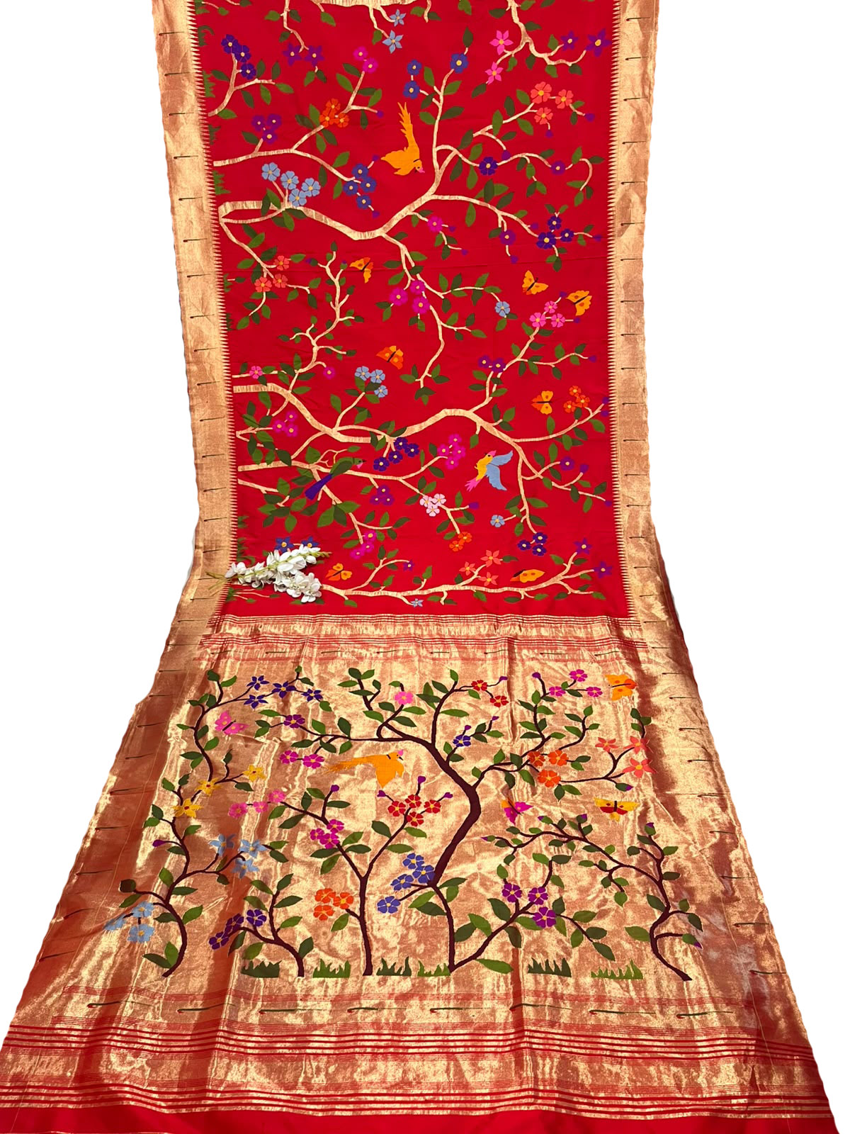 Red Paithani Pure Silk Saree Muniya Border Brocade Bridal Wedding