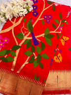Red Paithani Pure Silk Saree Muniya Border Brocade Bridal Wedding
