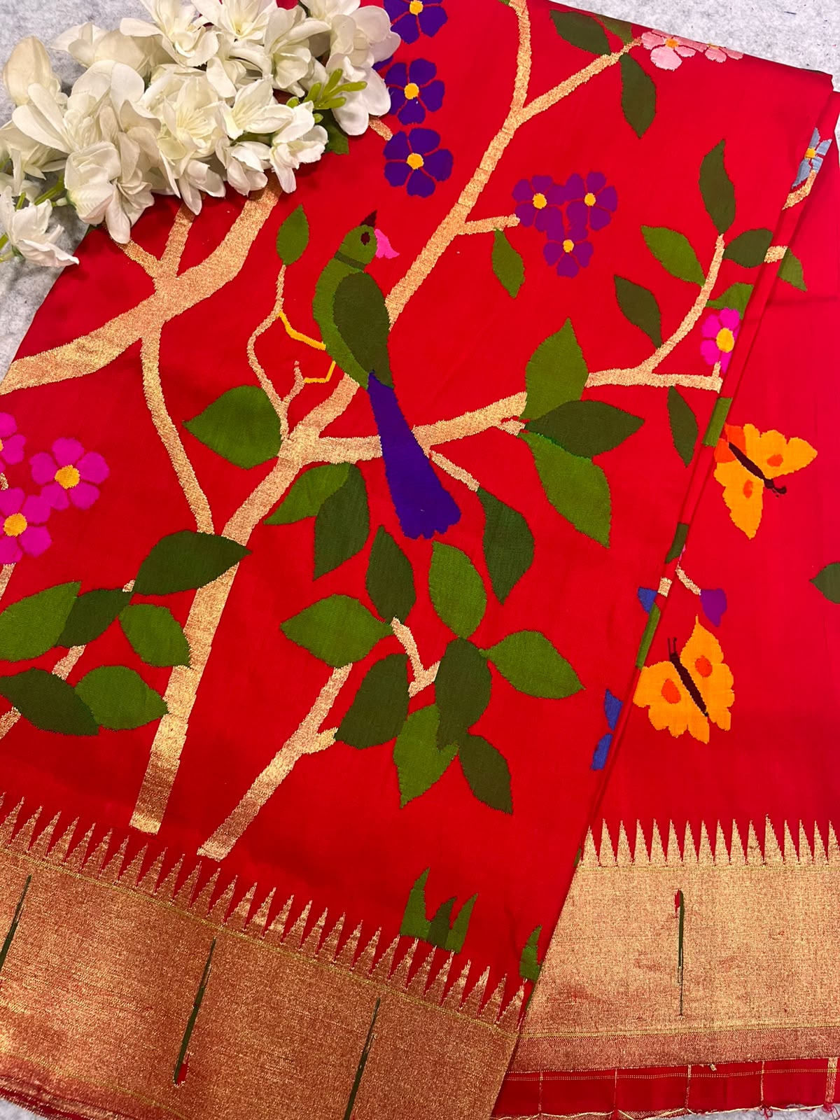Red Paithani Pure Silk Saree Muniya Border Brocade Bridal Wedding