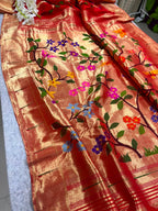 Red Paithani Pure Silk Saree Muniya Border Brocade Bridal Wedding