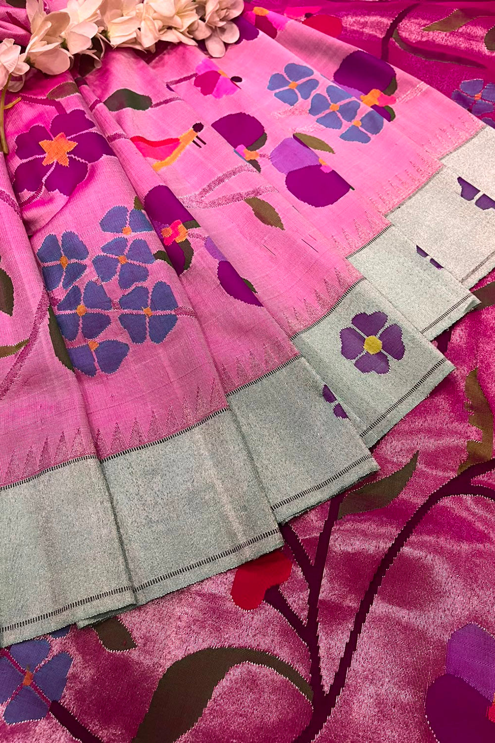 Pink Paithani Pure Silk Saree Muniya Border Brocade Bridal Wedding