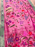 Pink Paithani Pure Silk Saree Muniya Border Brocade Bridal Wedding