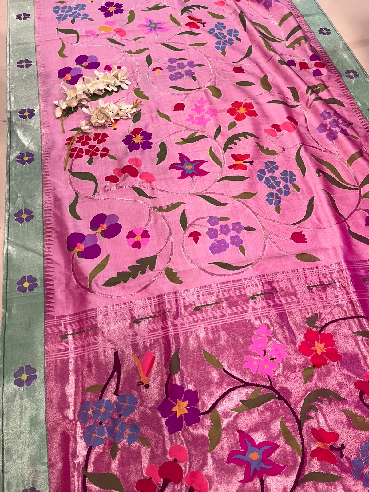 Pink Paithani Pure Silk Saree Muniya Border Brocade Bridal Wedding