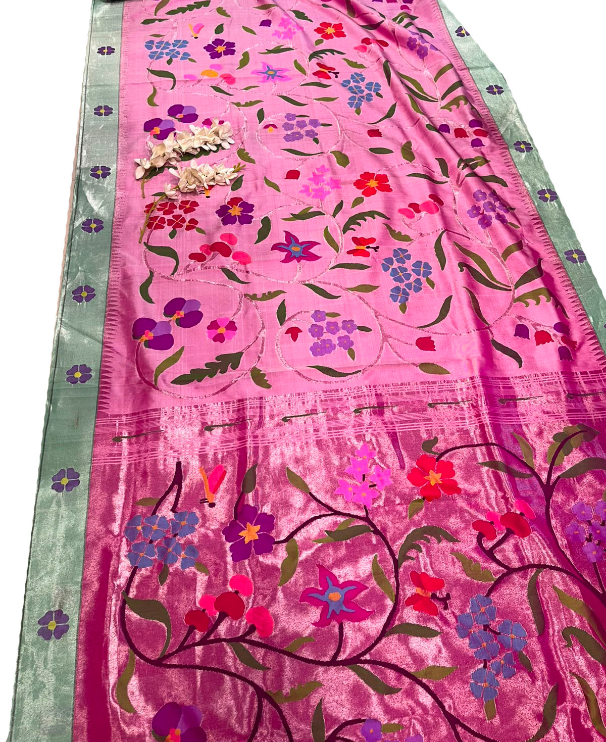 Pink Paithani Pure Silk Saree Muniya Border Brocade Bridal Wedding