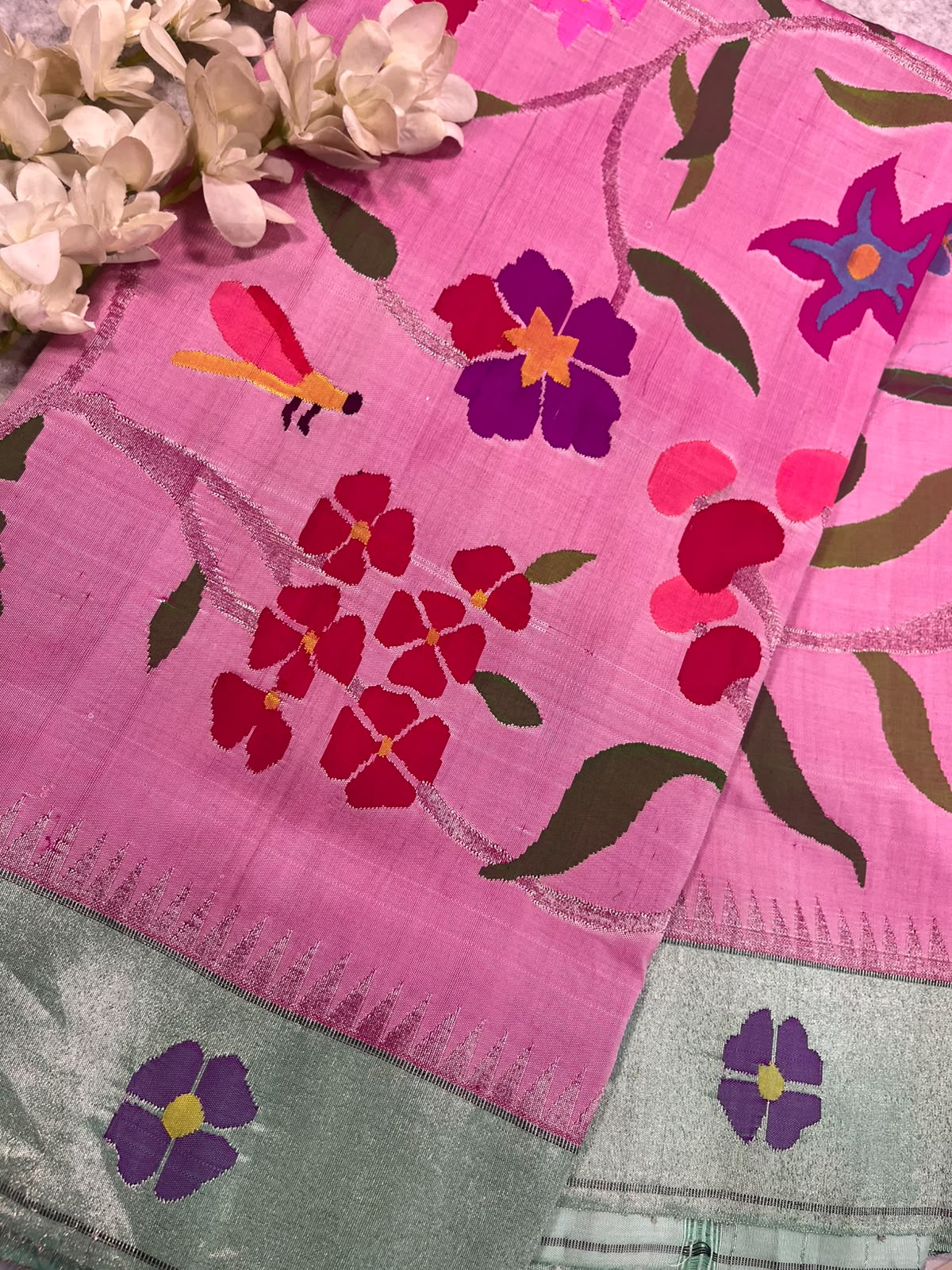 Pink Paithani Pure Silk Saree Muniya Border Brocade Bridal Wedding