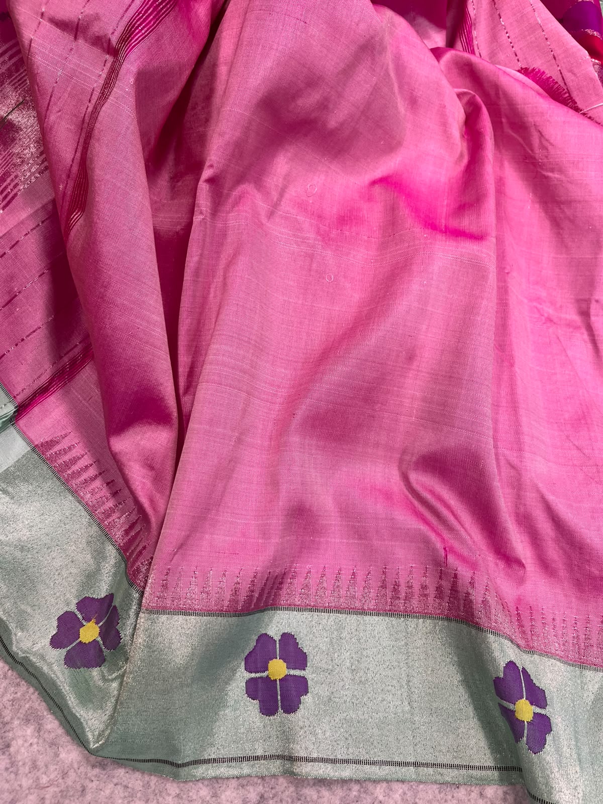 Pink Paithani Pure Silk Saree Muniya Border Brocade Bridal Wedding