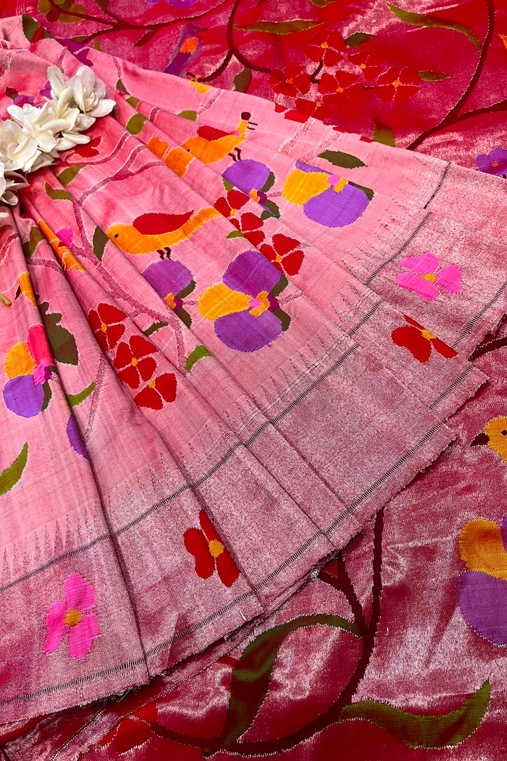Pink Paithani Pure Silk Saree Muniya Border Brocade Bridal Wedding