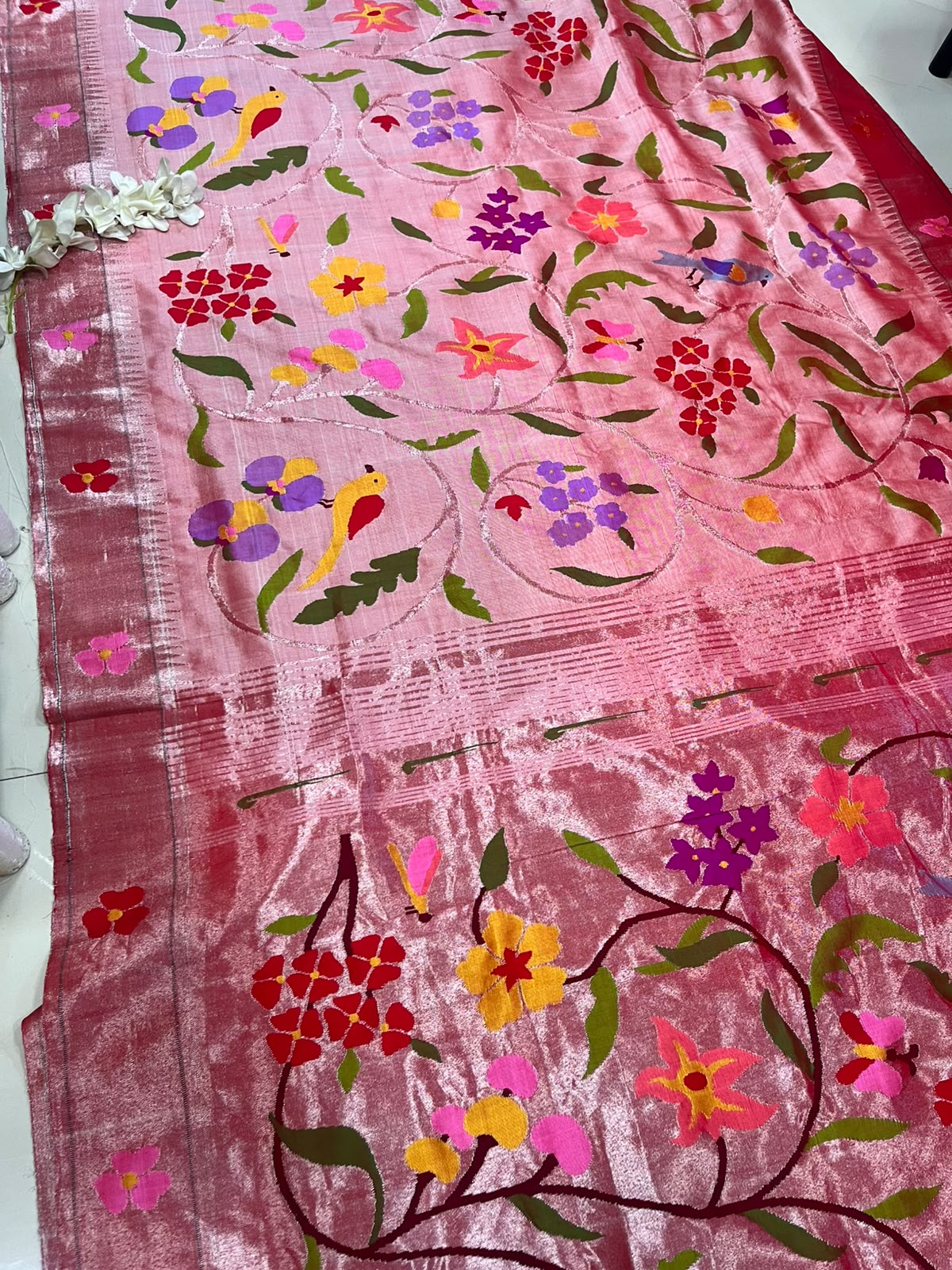 Pink Paithani Pure Silk Saree Muniya Border Brocade Bridal Wedding