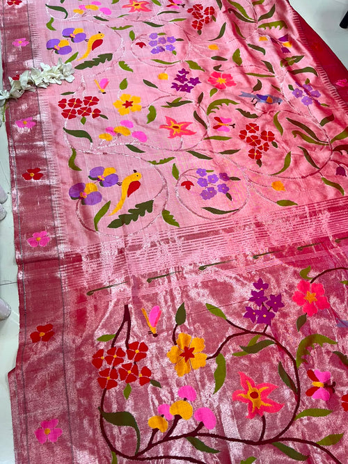 Pink Paithani Pure Silk Saree Muniya Border Brocade Bridal Wedding
