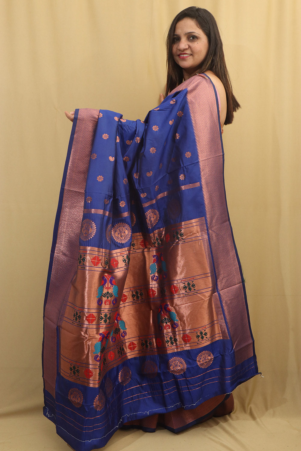 Blue Paithani Silk Saree with Maharani Pallu - Luxurion World