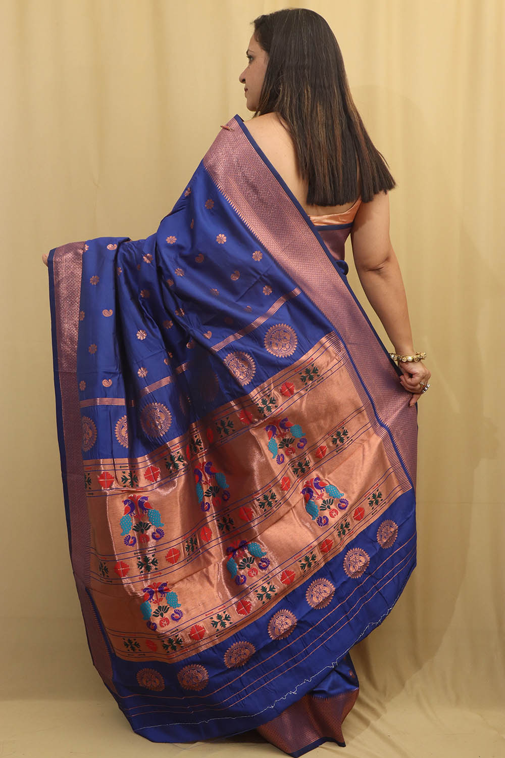 Blue Paithani Silk Saree with Maharani Pallu - Luxurion World