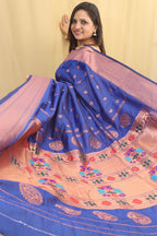 Blue Paithani Silk Saree with Maharani Pallu - Luxurion World
