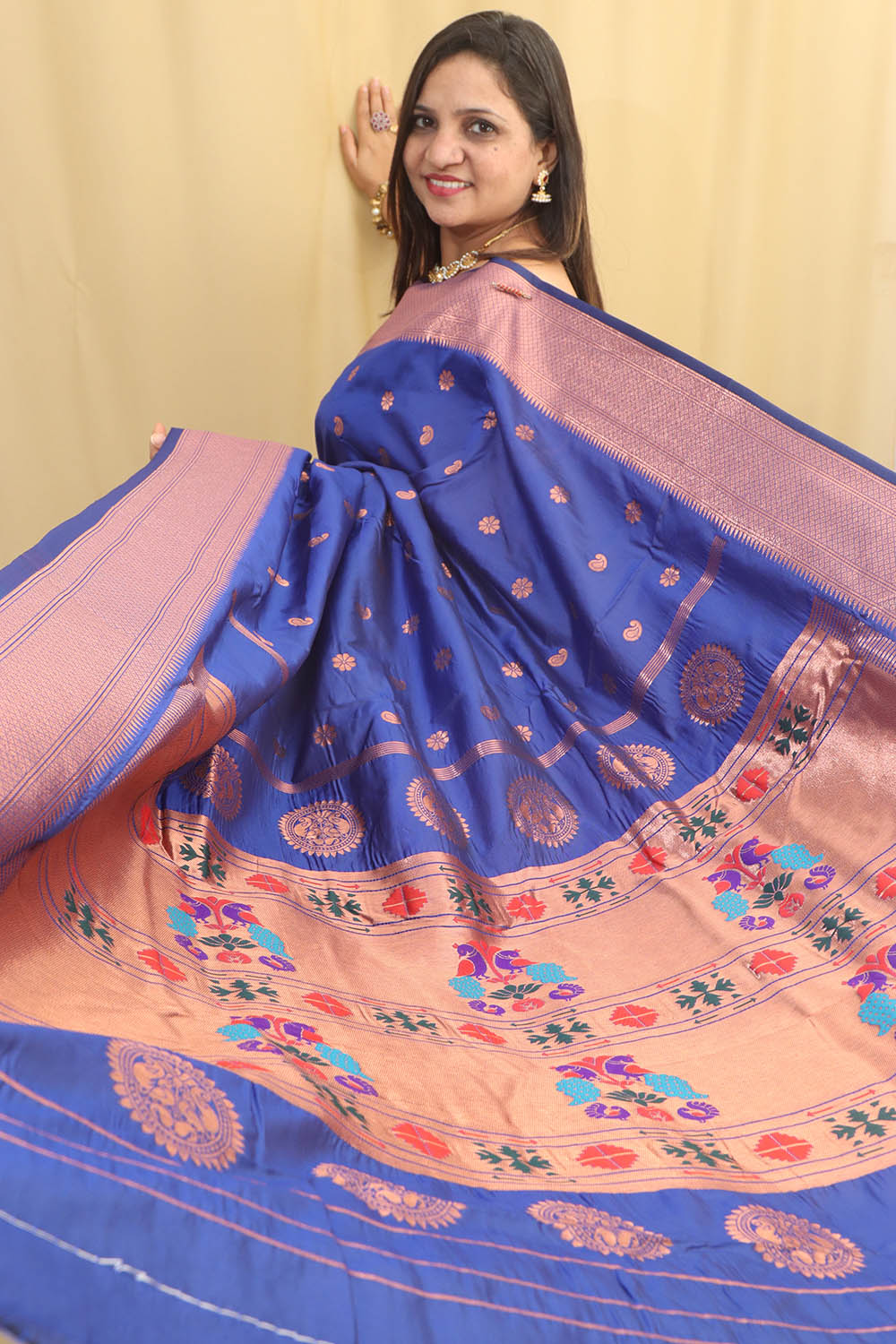 Blue Paithani Silk Saree with Maharani Pallu - Luxurion World