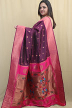 Regal Purple Paithani Silk Saree with Maharani Pallu - Luxurion World