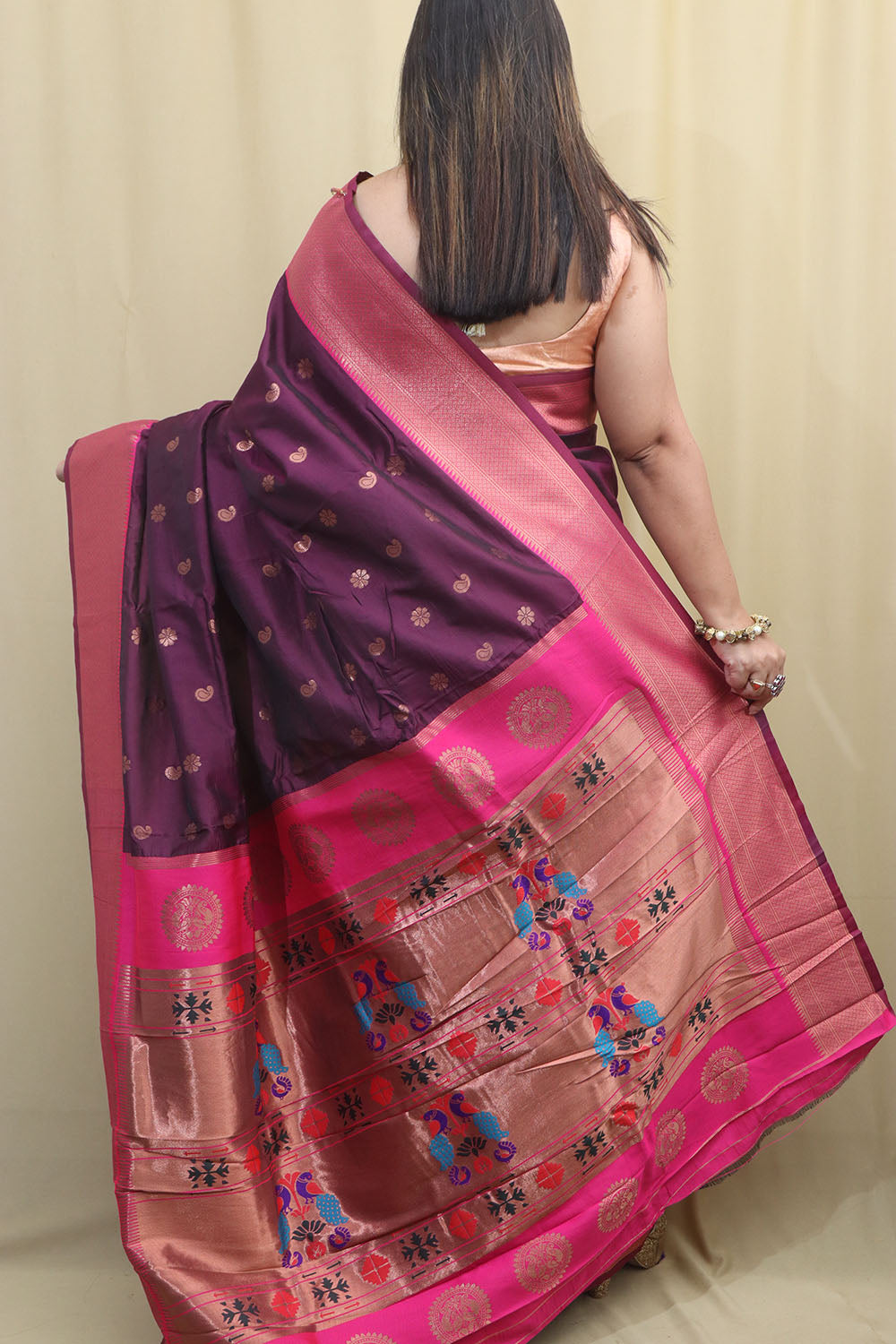 Regal Purple Paithani Silk Saree with Maharani Pallu - Luxurion World