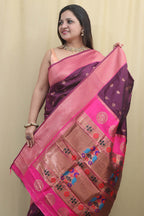 Regal Purple Paithani Silk Saree with Maharani Pallu - Luxurion World