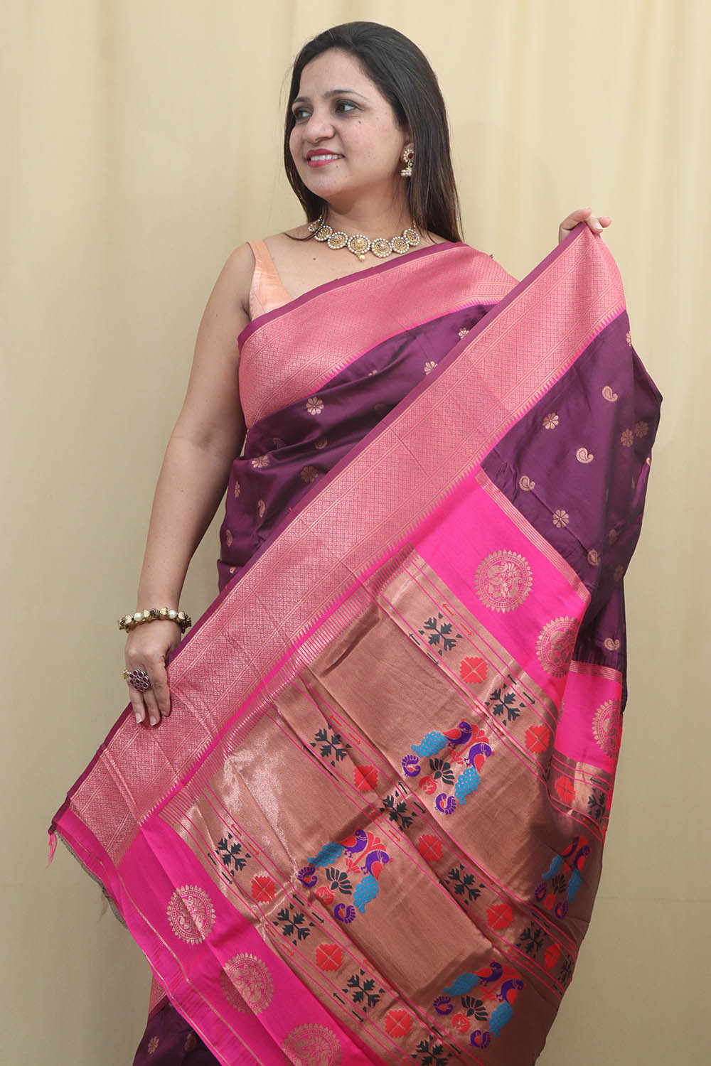 Regal Purple Paithani Silk Saree with Maharani Pallu - Luxurion World