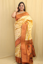 Exquisite Cream Paithani Silk Maharani Saree - Luxurion World