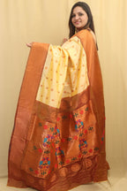 Exquisite Cream Paithani Silk Maharani Saree - Luxurion World