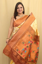 Exquisite Cream Paithani Silk Maharani Saree - Luxurion World
