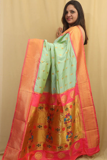 Exquisite Green Paithani Silk Saree with Maharani Pallu - Luxurion World