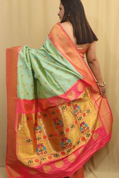 Exquisite Green Paithani Silk Saree with Maharani Pallu - Luxurion World